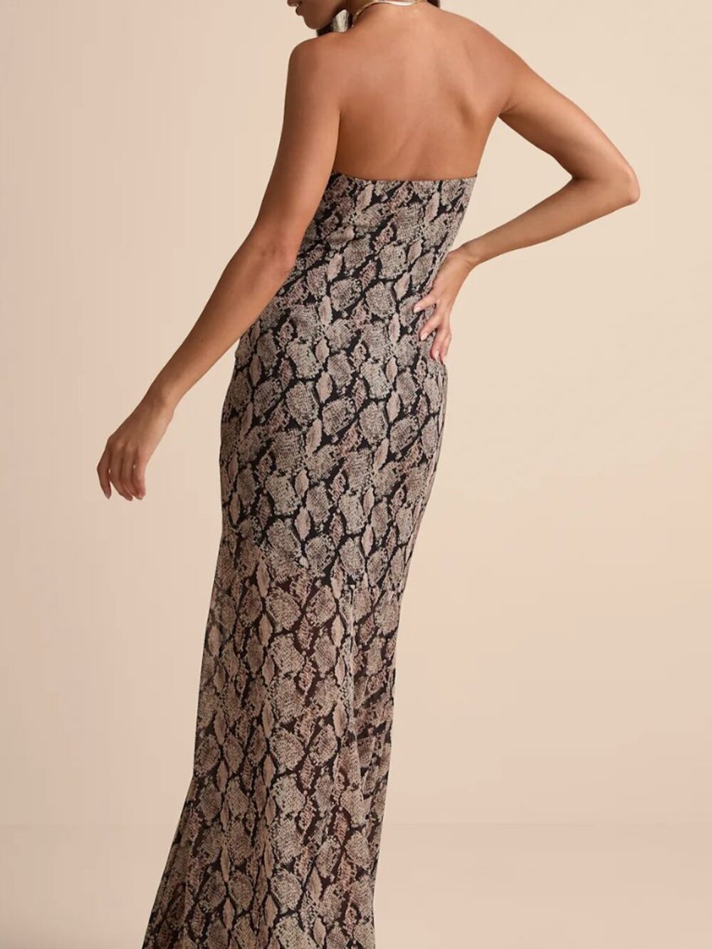 Lulus Cherette Brown Snake Print Strapless Maxi Dress - Size XS - Picture 3 of 3